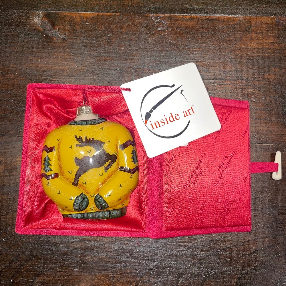 Inside Art By Figi Ugly‎ Christmas Reindeer Sweater Ornament Yellow Sweatshirt
